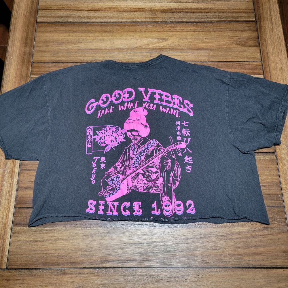 The Young & Wild Black Crop Tee "Good Vibes Take What You Want" - Size XL